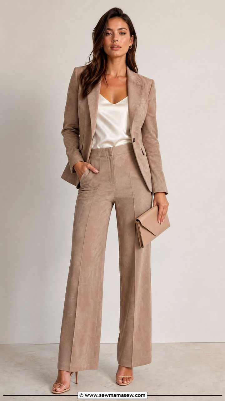 Suede Jacket Outfit With Wide Leg Trousers And Heels - 30 Suede jacket outfit ideas