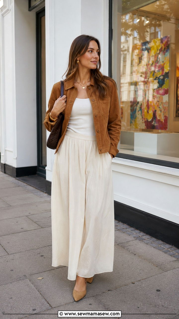 Suede Jacket With Long Skirt And Pointed Flats - 30 casual scandinavian outfits