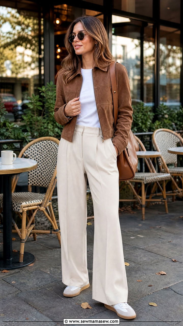 Suede Jacket With Trousers - 30 Effortless brunch outfit ideas