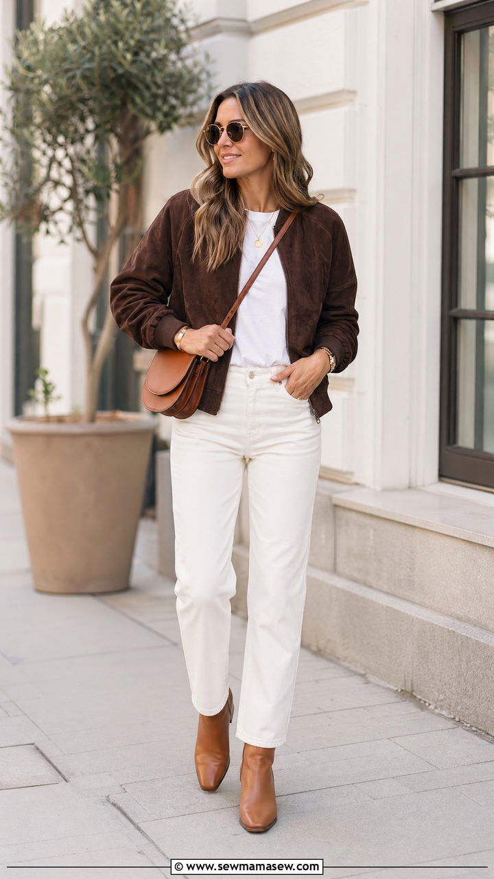 Suede Jacket with White Jeans Outfit - 35 Elegant spring outfits