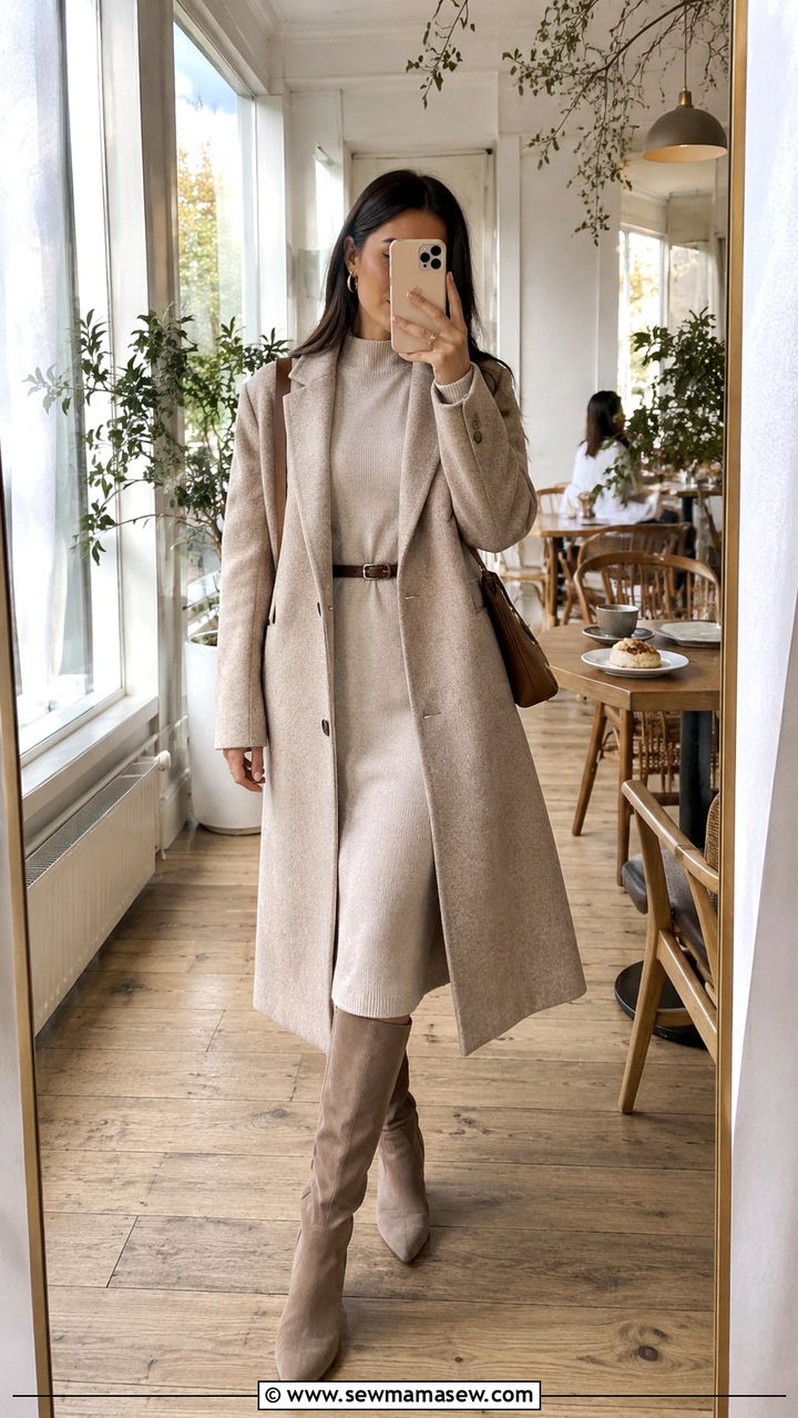 Suede Knee High Boots With A Sweater Dress - 30 Knee high boot outfit ideas