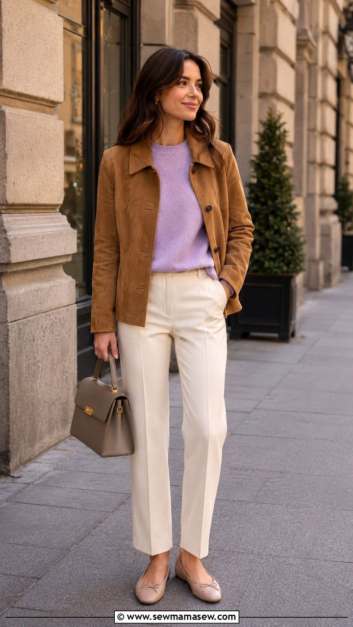 Suede Leather Jacket With Pastel Sweater Spring - 30 How to style a leather jacket in spring