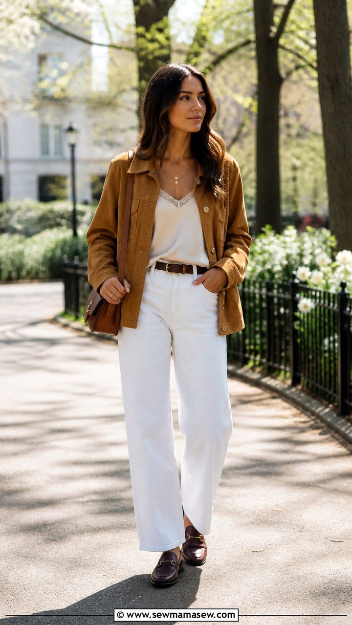 Suede Leather Jacket With White Jeans And Loafers - 40 casual leather jacket outfits
