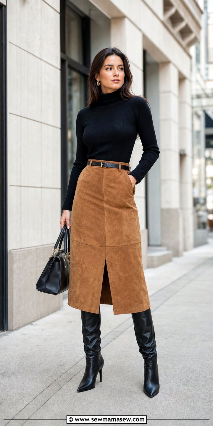 Suede Midi Skirt And Turtleneck - 25 Country girl outfit ideas 2026