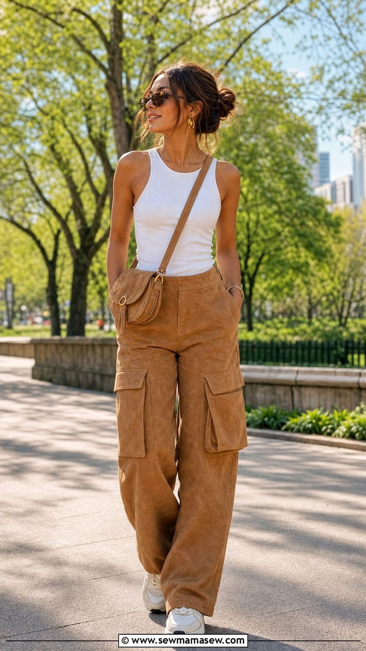 Suede cargo pants spring outfit - 25 Spring suede outfits