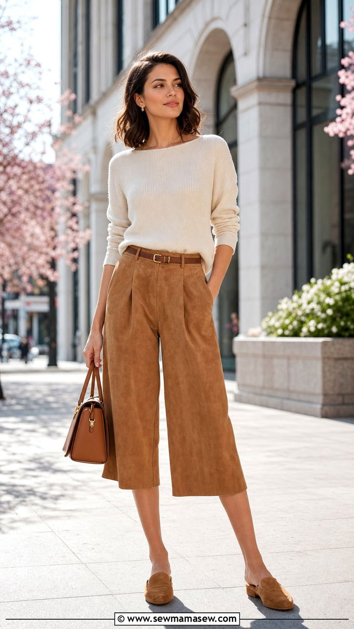 Suede culottes spring outfit - 25 Spring suede outfits