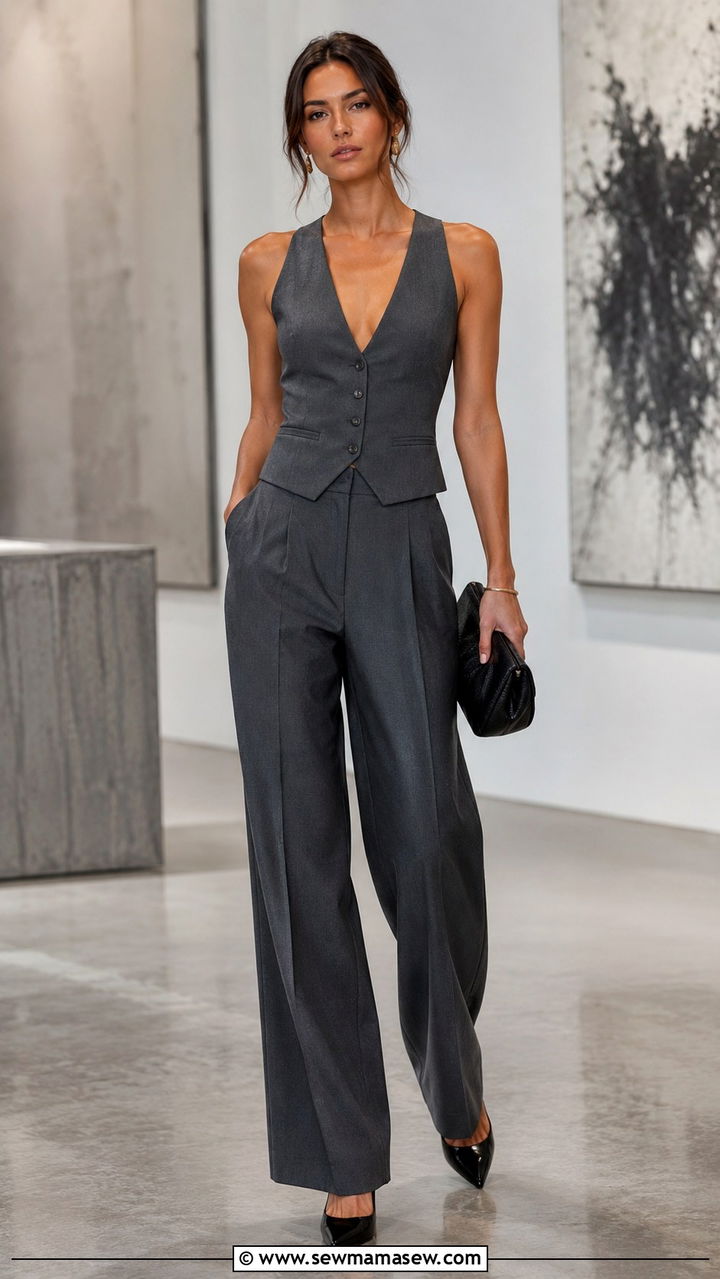 Suit Vest With Wide Leg Trousers - 25 2026 fashion trends women ideas