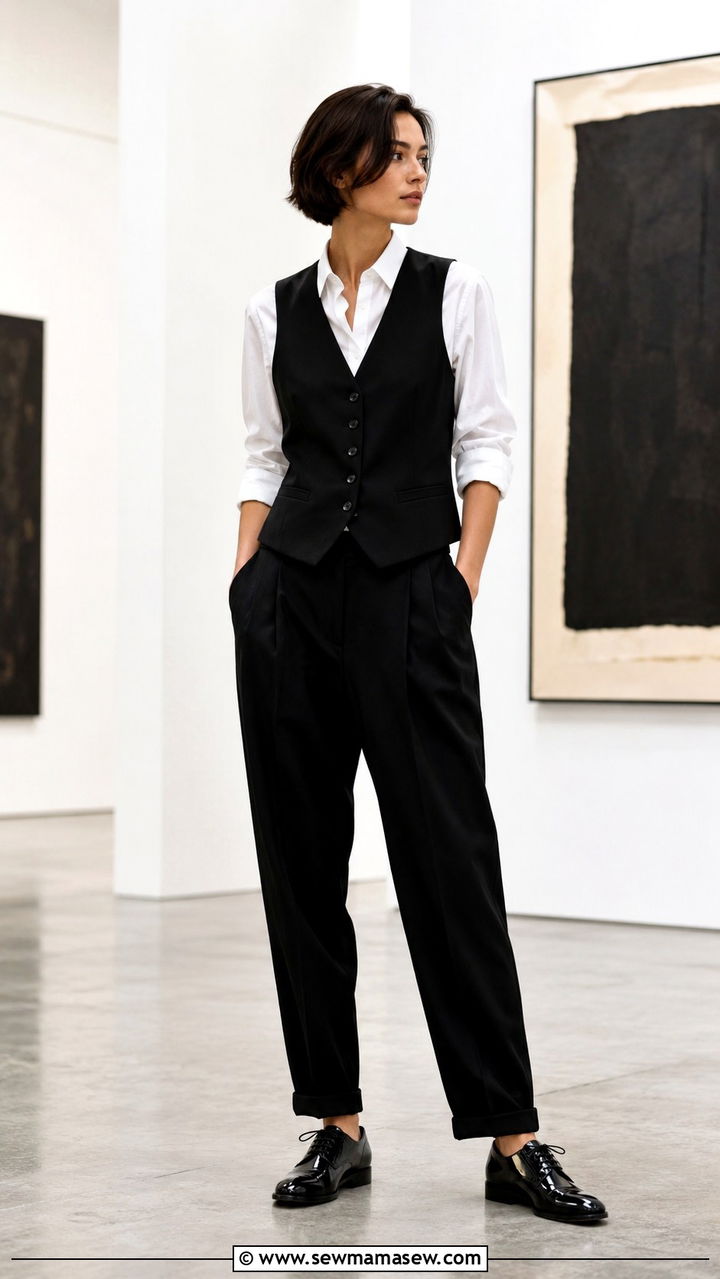Suit Vest with Trousers and Oxford Shoes - 30 Tomboy outfit ideas