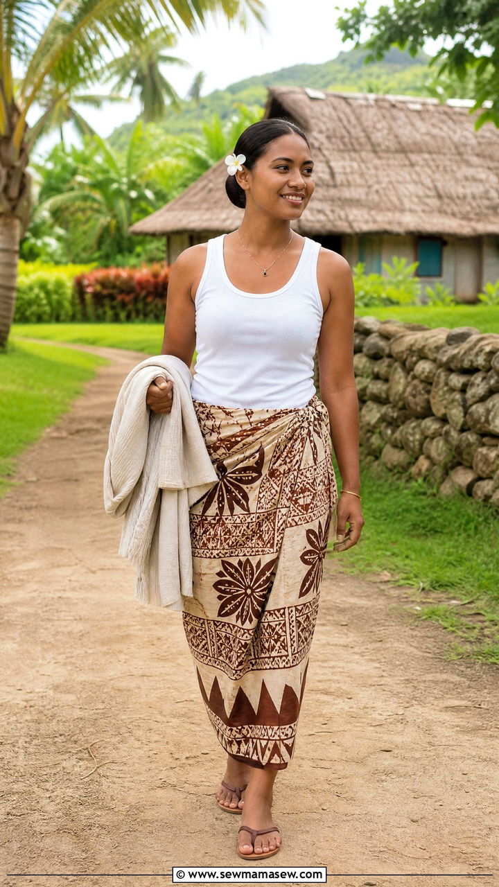 Sulu Wrap Skirt With Cotton Tank Top Fiji Cultural Outfit - 25 Fiji outfit ideas