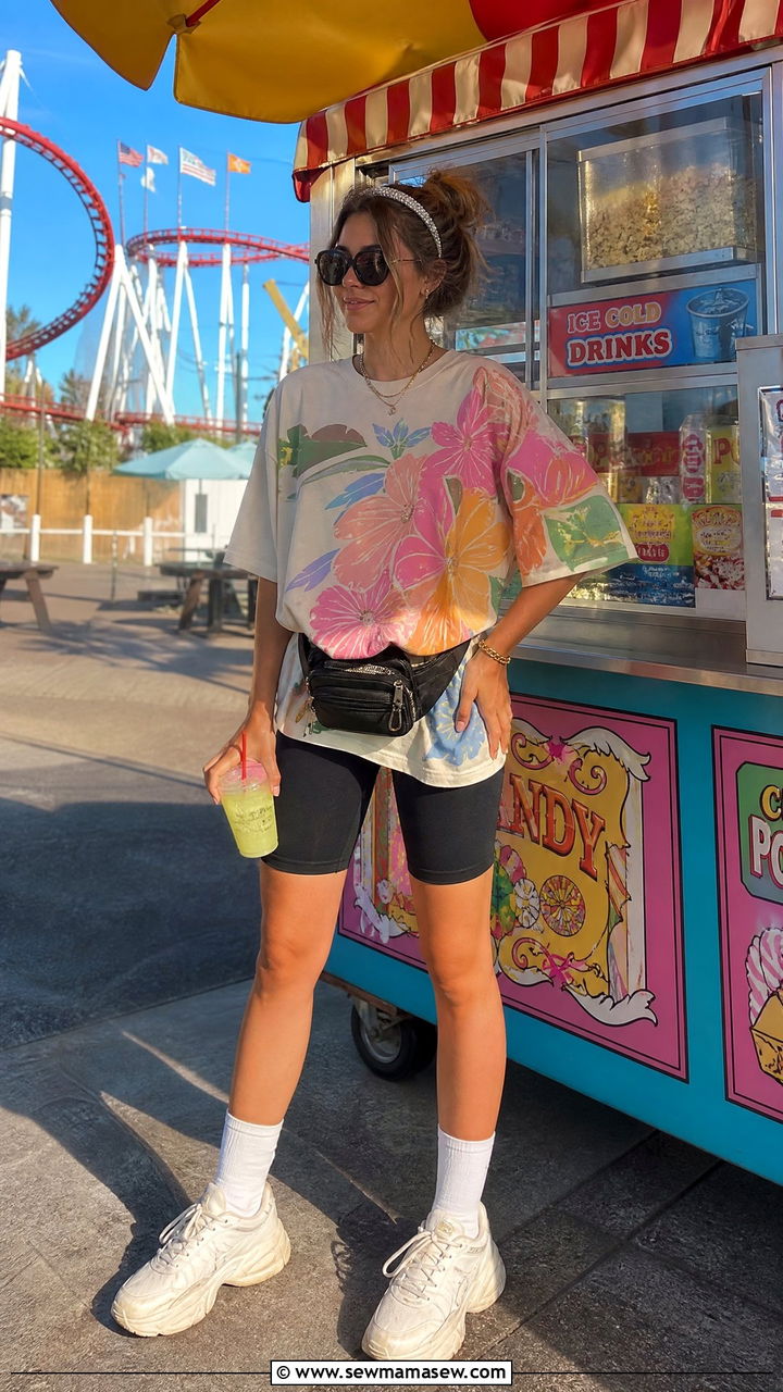 Summer Biker Shorts and Oversized Disney Tee Outfit - 35 Magic Kingdom outfit ideas