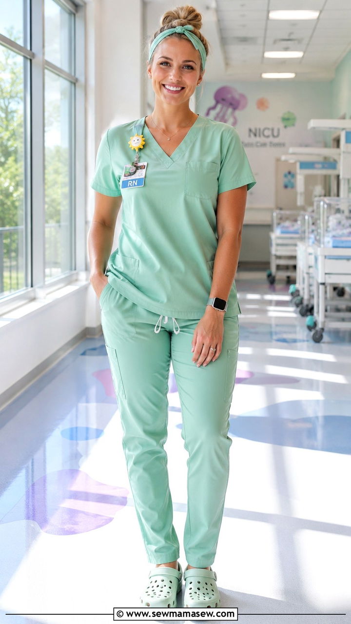 Summer Lightweight V Neck Scrub Set With Vented Clogs - 20 Nicu nurse outfit ideas