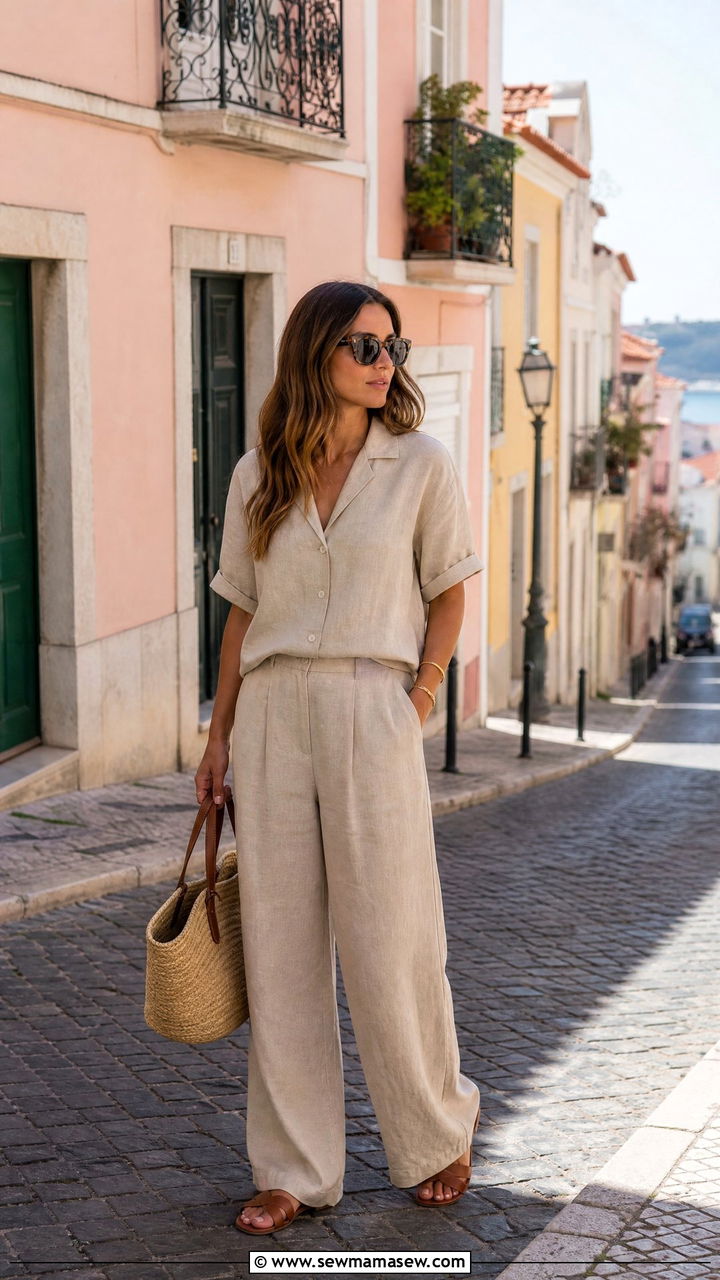 Summer Linen Two Piece Set Outfit - 30 Europe travel outfits ideas