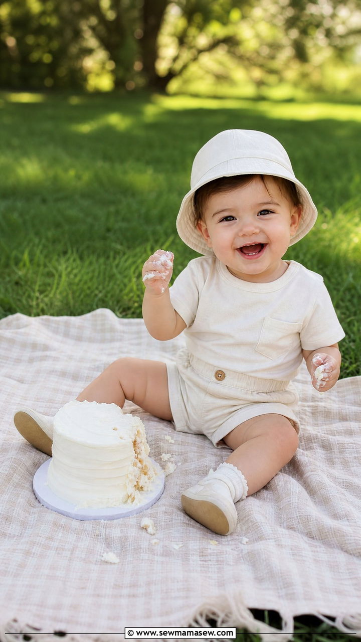 Summer Shorts and Sun Hat Cake Smash Outfit - 25 Cake smash outfit ideas