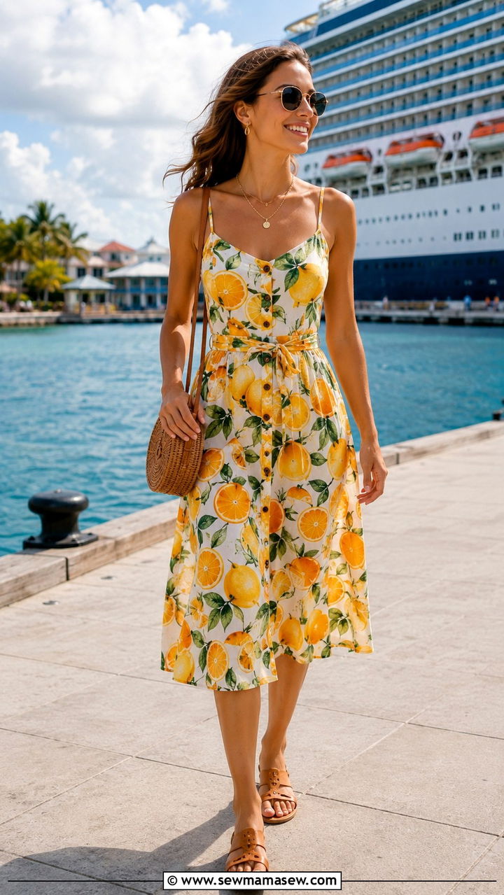 Summer cruise outfit with sundress and flat sandals - 25 seasonal cruise outfit ideas
