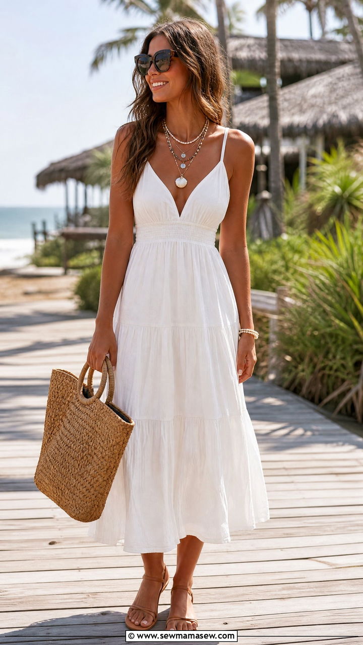 Summer dress with layered necklaces - 25 Layered necklaces outfit ideas