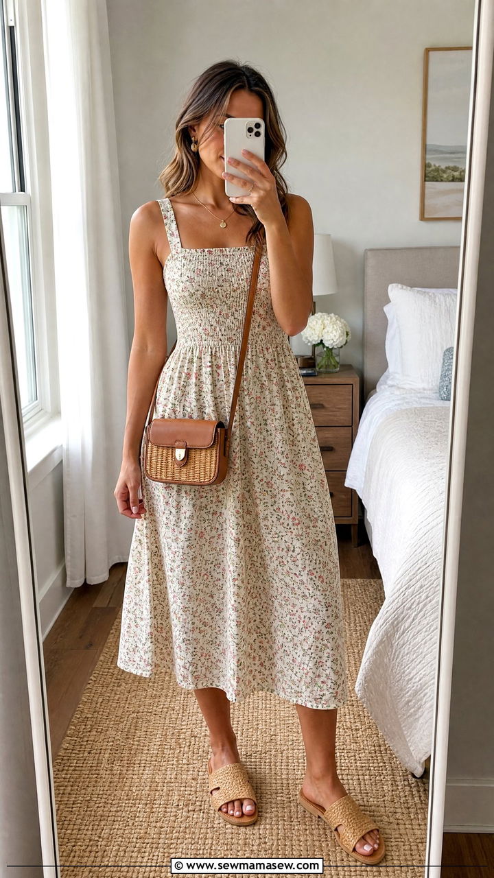 Summer midi sundress and sandals outfit - 30 Summer go to outfit formulas