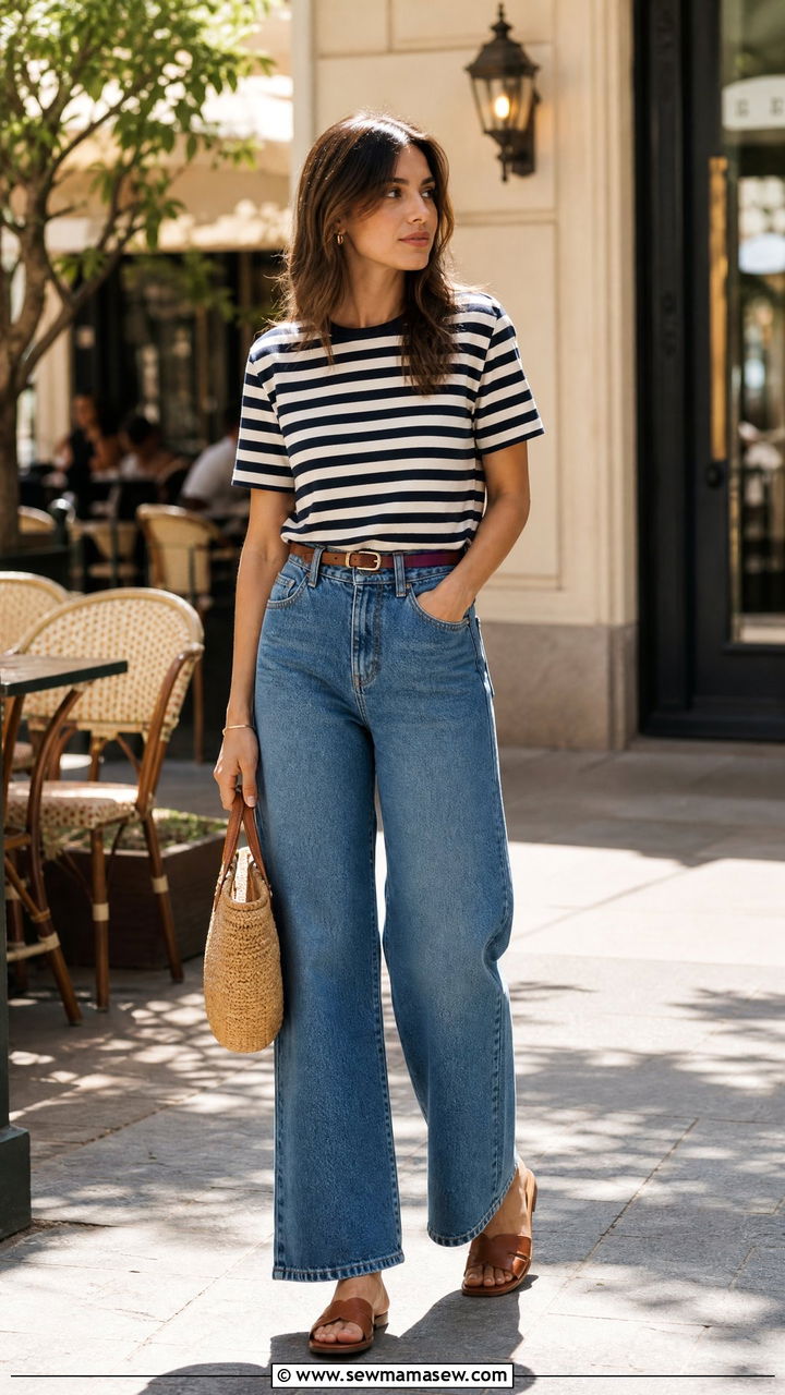 Summer striped top and wide leg jeans outfit - 30 Summer go to outfit formulas
