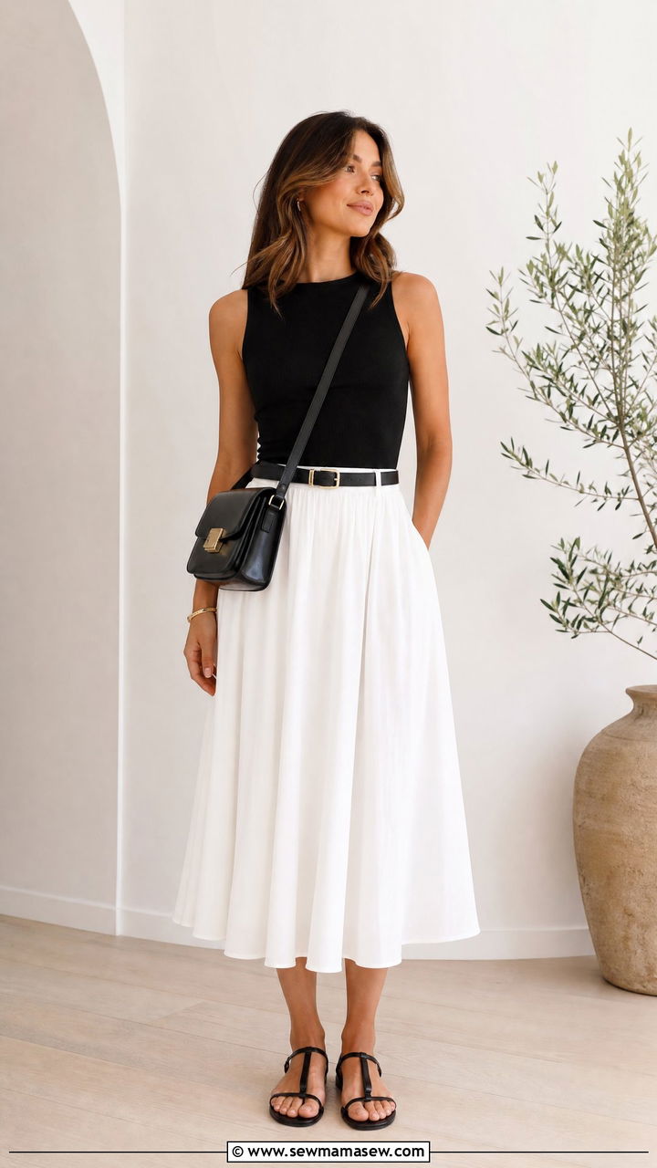 Summer white skirt and black top outfit - 30 Summer go to outfit formulas