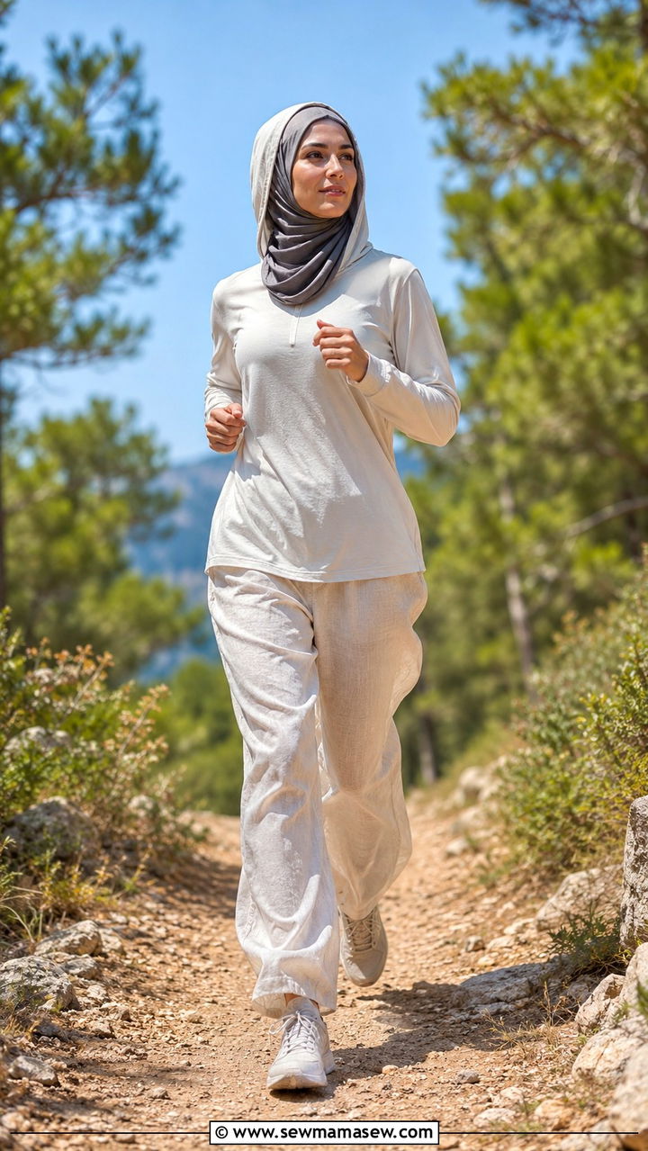 Sun protective long sleeve hooded top with relaxed trousers and bamboo hijab - 25 Modest running outfit ideas with hijab