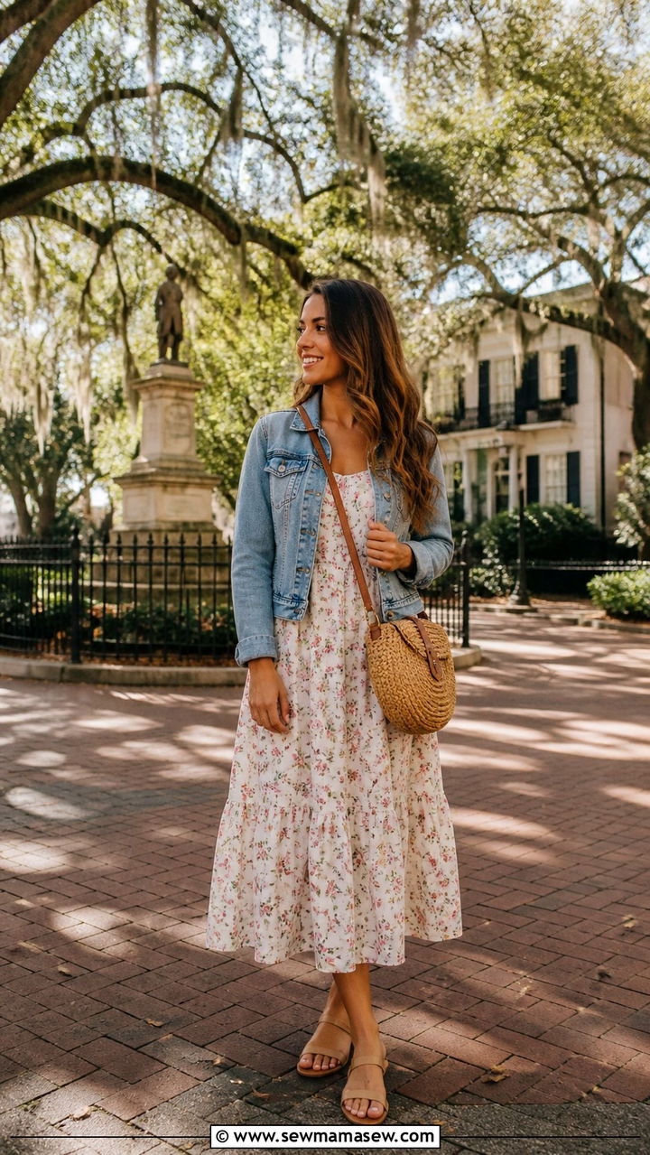 Sundress With Sandals And Denim Jacket - 40 Savannah outfit ideas