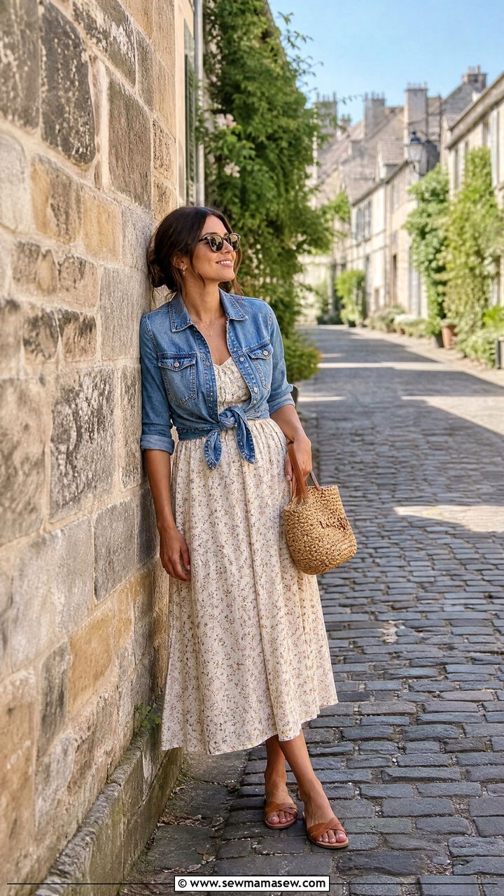 Sundress and denim jacket layers - 30 Edinburgh outfit ideas
