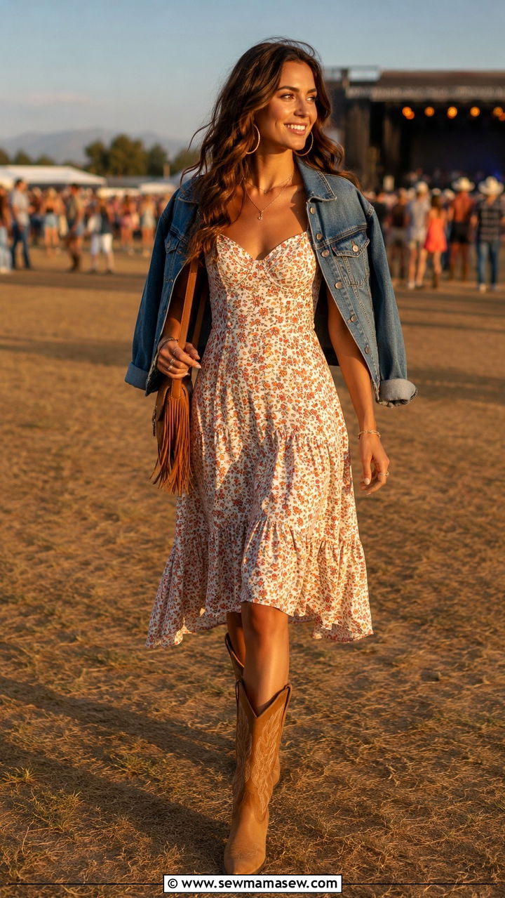Sundress with Cowboy Boots - 30 Luke Combs concert outfit ideas