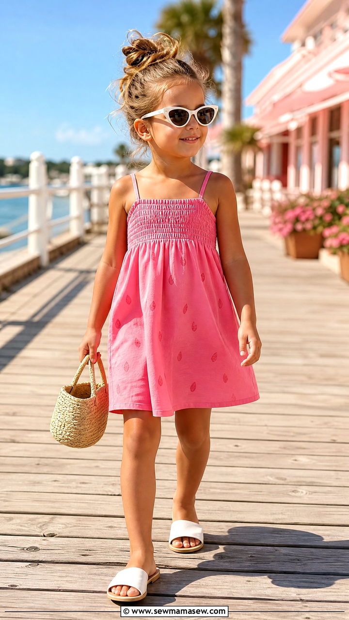 Sundress with Sandals and Straw Bag - 30 Summer outfits for little girls