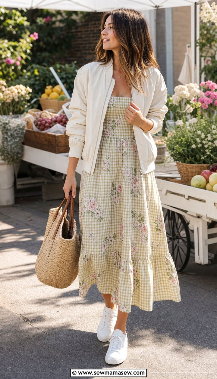 Sundress with bomber jacket spring outfit - 25 Spring outfits with bomber jacket