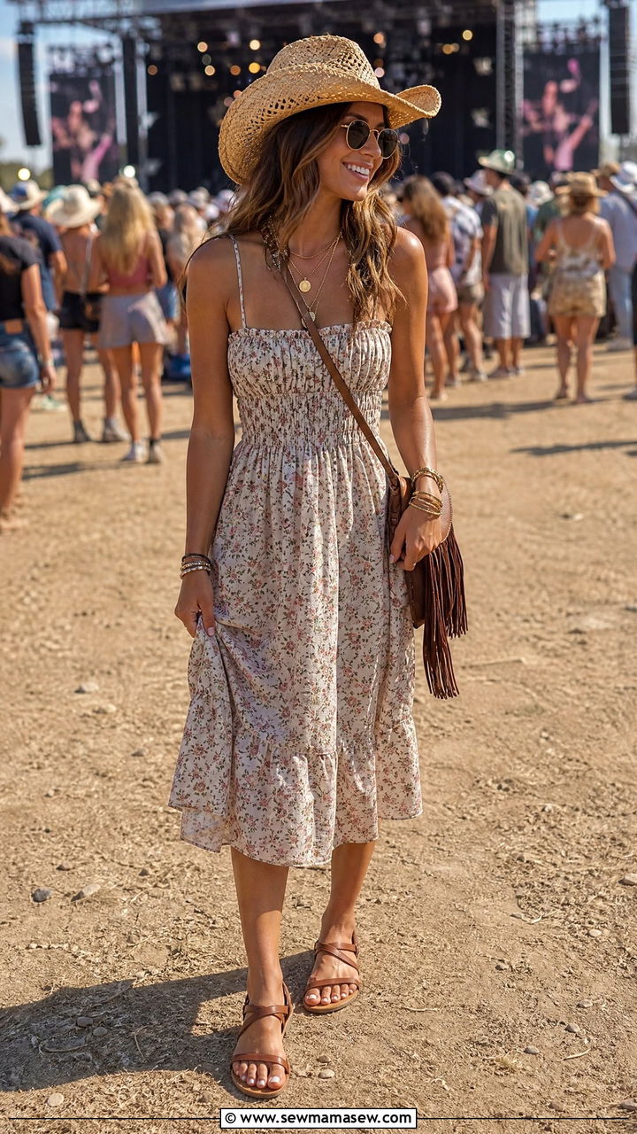 Sundress with straw cowboy hat - 30 Summer outfits with hats
