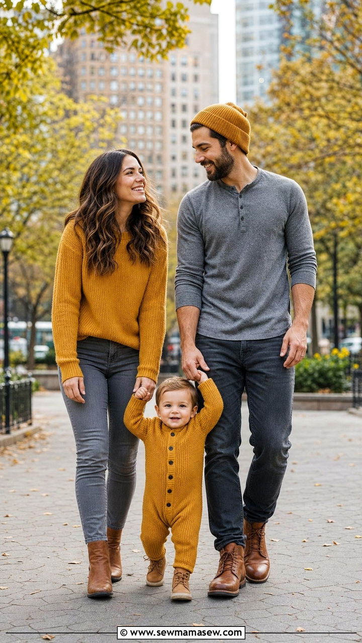 Sunny Mustard and Gray Family Photo Outfit With Toddler - 25 Family photo outfit ideas with toddler