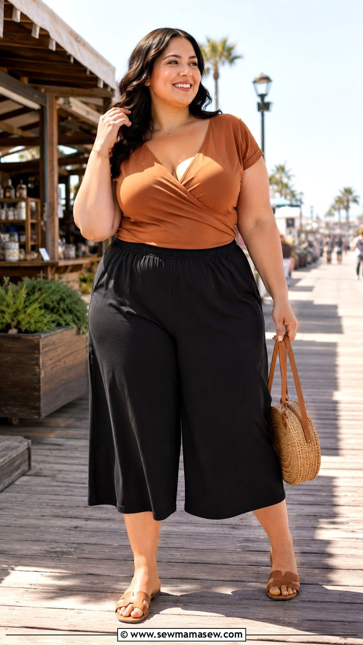 Surplice Top and Culottes Plus Size Big Bust - 25 Outfit ideas for big bust plus size