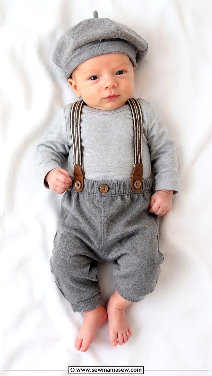 Suspenders and beret newborn boy outfit - 25 Newborn photoshoot outfit ideas