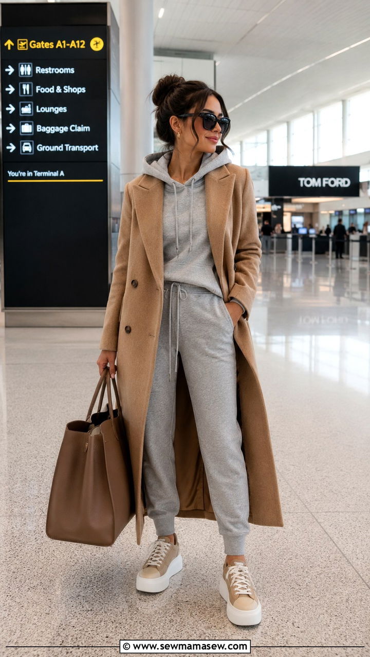 Sweat Set With Long Coat Petite Airport Outfit - 25 Petite outfit ideas for airport