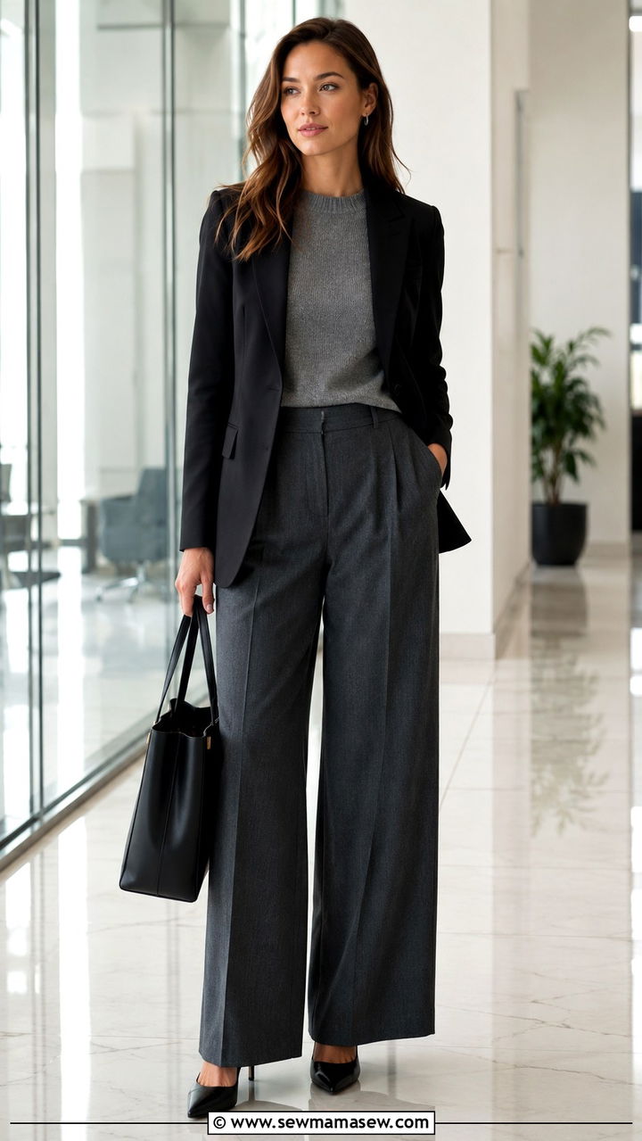 Sweater And Blazer With Wide Leg Trousers - 25 Wide leg pants outfit ideas with a sweater