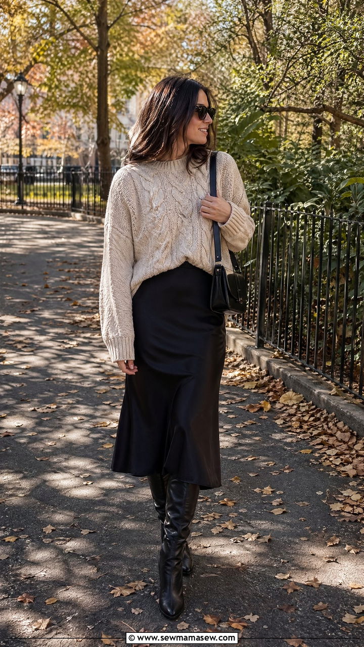 Sweater And Midi Skirt With Knee Boots - 35 Designer outfit ideas