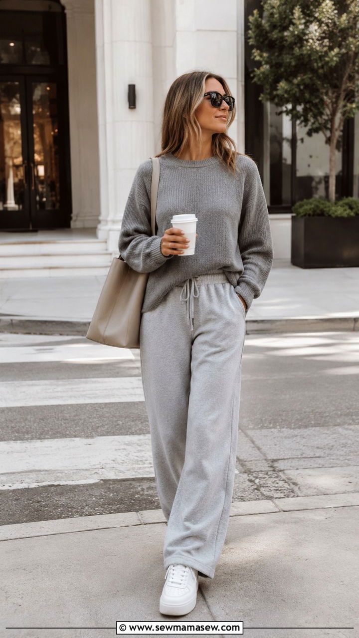 Sweater And Sneakers With Wide Leg Sweatpants - 25 Wide leg pants outfit ideas with a sweater