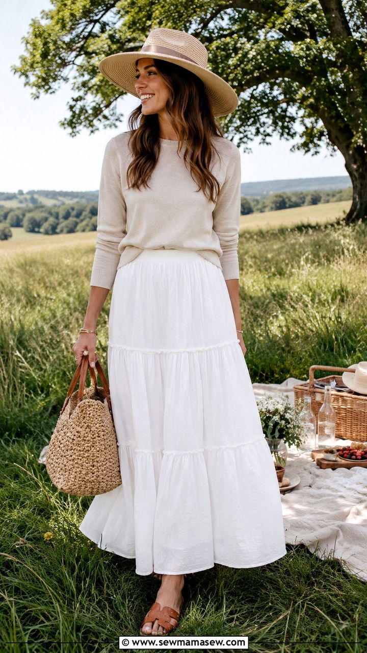 Sweater And Tiered Maxi Skirt - 30 Maxi skirt outfit ideas with a sweater