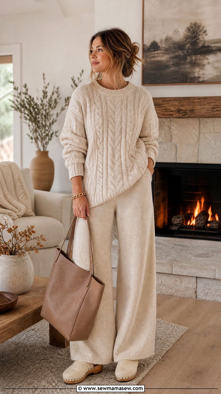 Sweater And Wide Leg Pant Co Ord Outfit - 30 Matching set outfit ideas clean girl