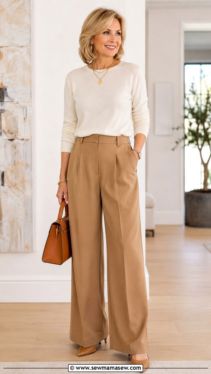 Sweater And Wide Leg Pants Outfit For Women Over 50 - 30 Outfit ideas for women over 50 school drop off