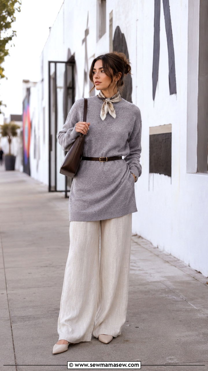 Sweater Dress Over Wide Leg Trousers - 30 How to style a sweater dress in summer