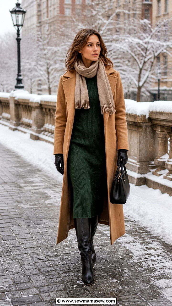 Sweater Dress Winter Outfit With Wool Coat - 40 sweater dress outfit ideas
