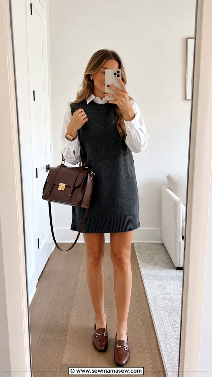 Sweater Dress With A Button Down Shirt Layered Underneath - 30 How to style a sweater dress in spring