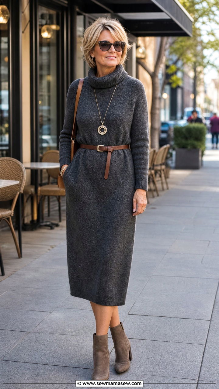 Sweater Dress With Ankle Boots - 25 Loungewear outfit ideas for women over 50