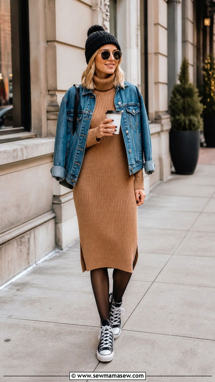 Sweater Dress With High Top Sneakers - 40 cute sneaker outfits