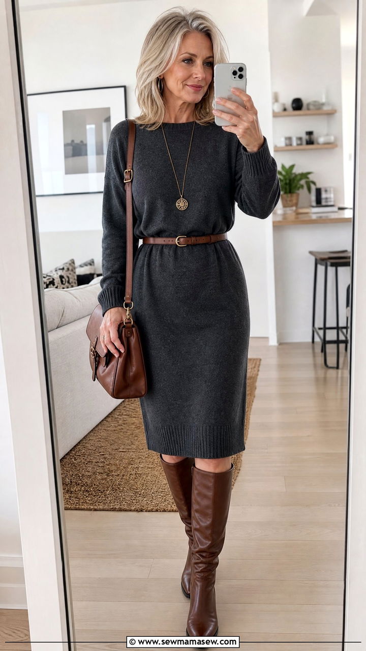 Sweater Dress With Knee High Boots - 35 Going out outfit ideas women over 50