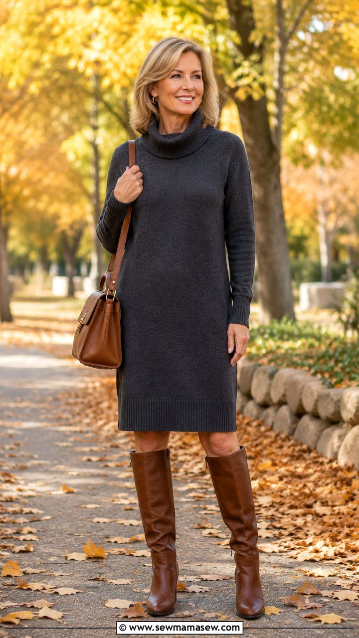 Sweater Dress With Knee High Boots - 25 Outfit ideas for women over 50 2026
