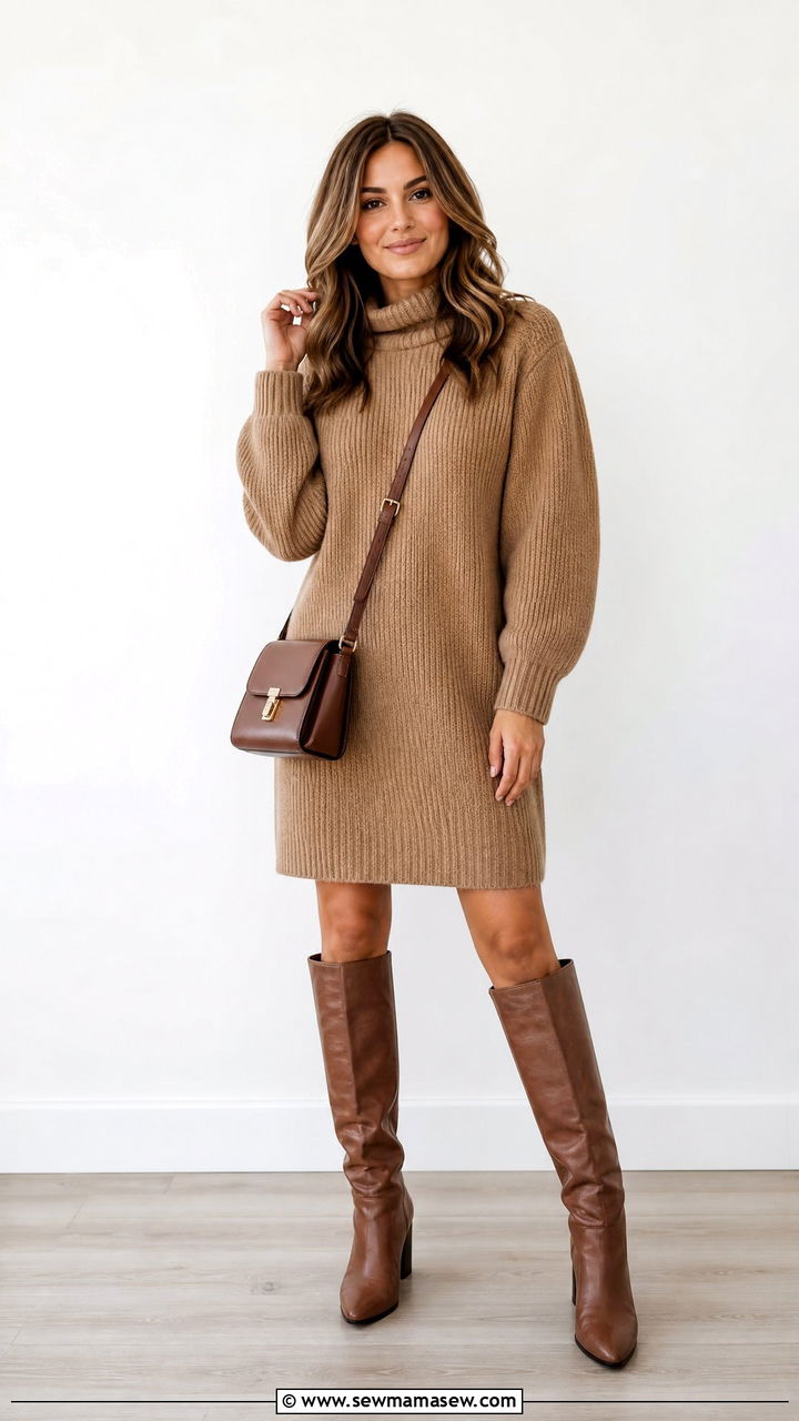 Sweater Dress With Knee High Boots Outfit - 25 March outfit ideas