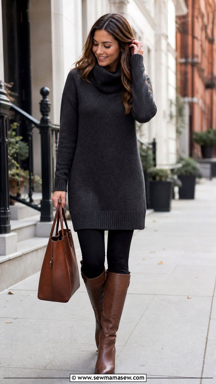 Sweater Dress With Leggings - 40 casual dress outfits