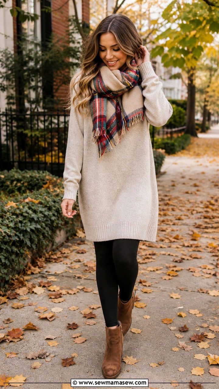Sweater Dress With Leggings And Ankle Boots - 40 sweater dress outfit ideas
