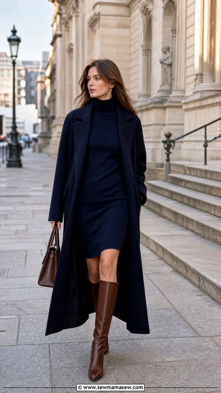 Sweater Dress With Long Wool Coat - 35 How to style a sweater dress